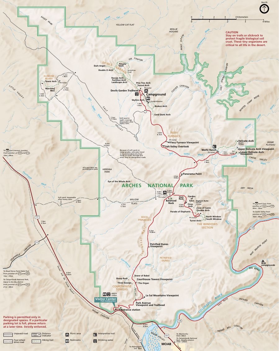 Carte officielle NPS du parc national Arches (Unigrid)