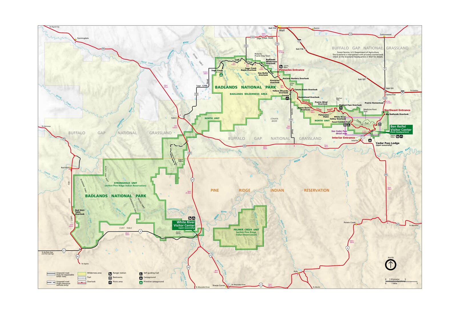 Mapa oficial NPS del parque nacional Badlands (Unigrid)