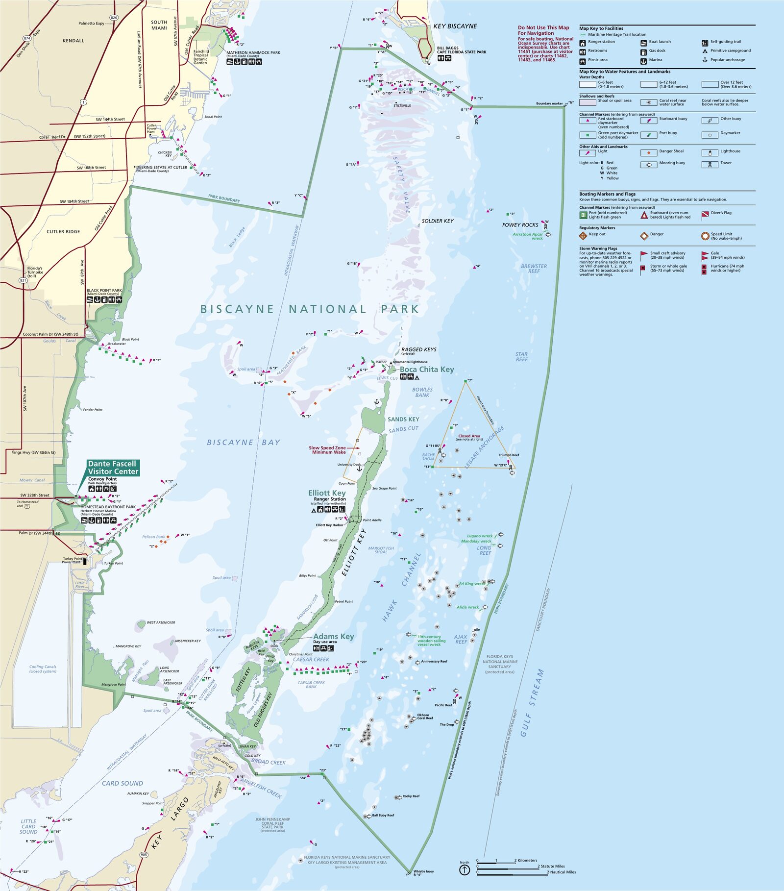 Mapa oficial NPS del parque nacional Biscayne (Unigrid)