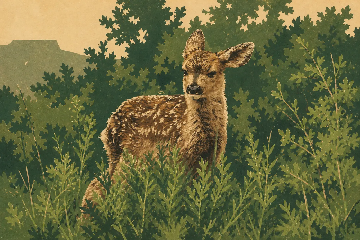 Illustration sérigraphiée : Observation de la faune
