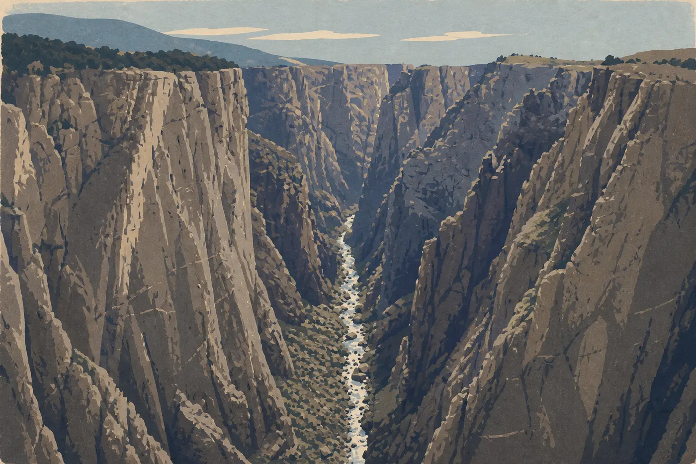 Illustration sérigraphiée : Rive nord : la face cachée du canyon