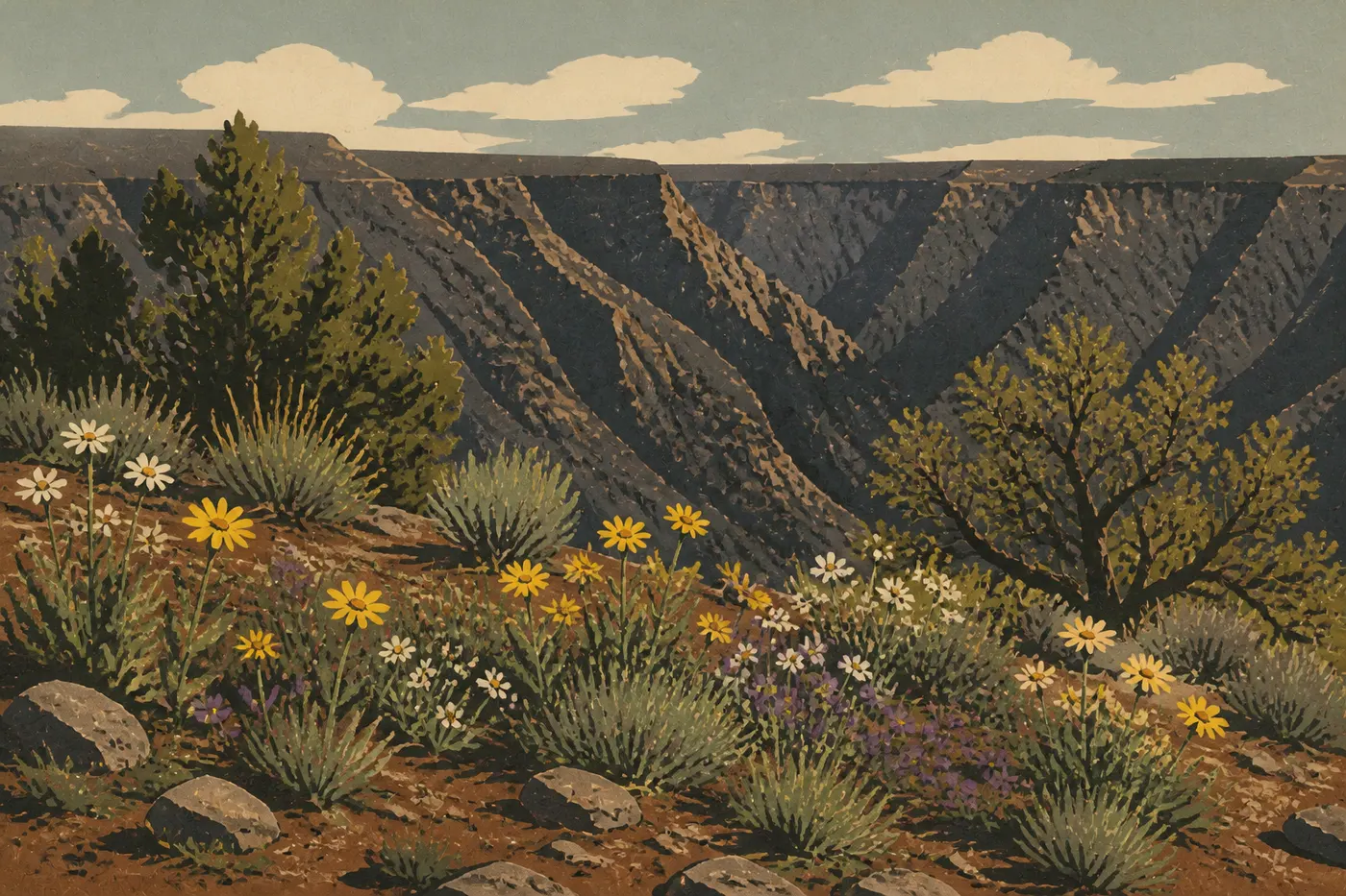 Illustration sérigraphiée : Printemps (mars, avril, mai)