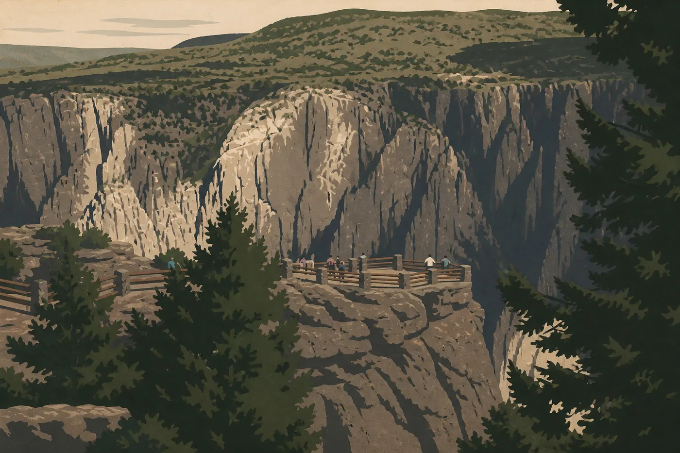Illustration sérigraphiée : Rive sud : les belvédères qui donnent le vertige
