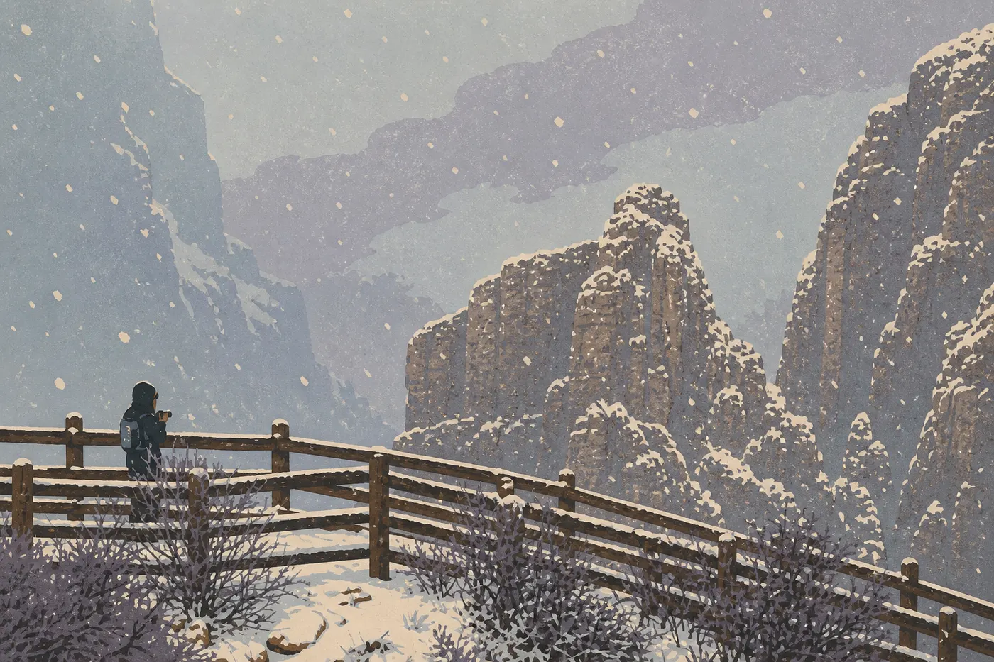 Illustration sérigraphiée : Hiver (décembre, janvier, février)