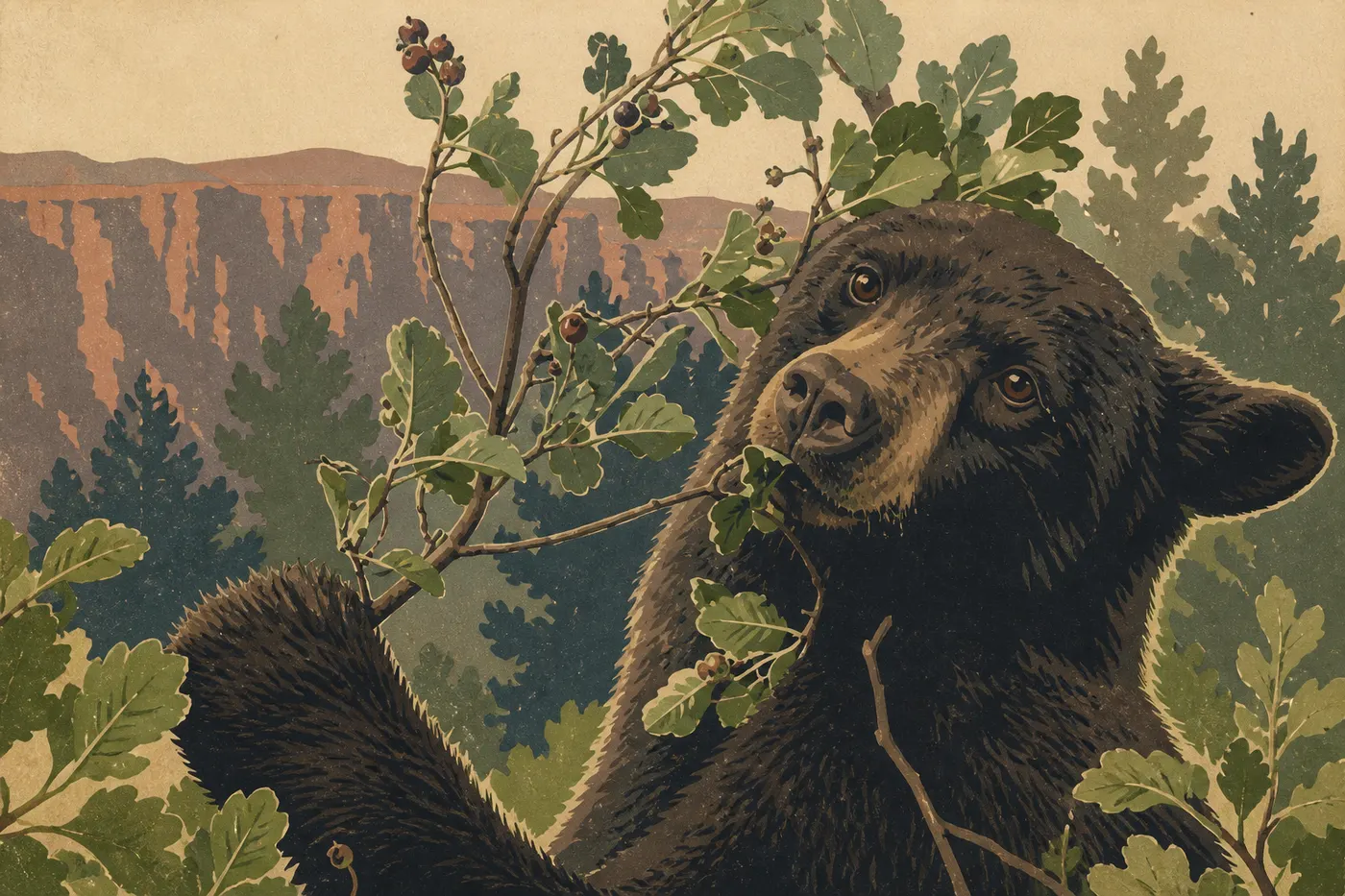 Ilustración serigrafiada: El oso negro (Ursus americanus)