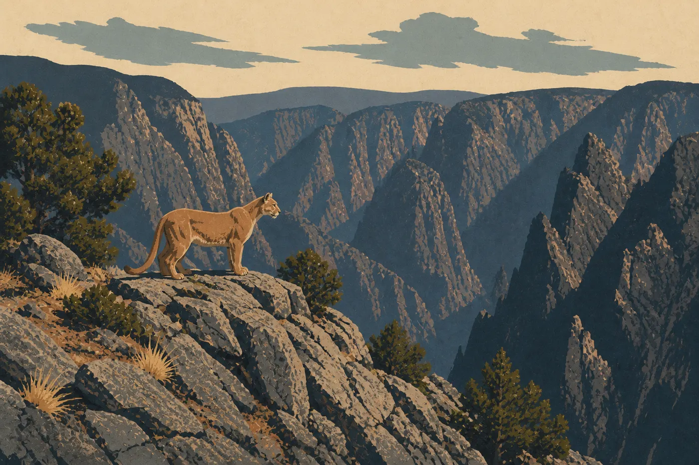 Ilustración serigrafiada: El puma (Puma concolor)