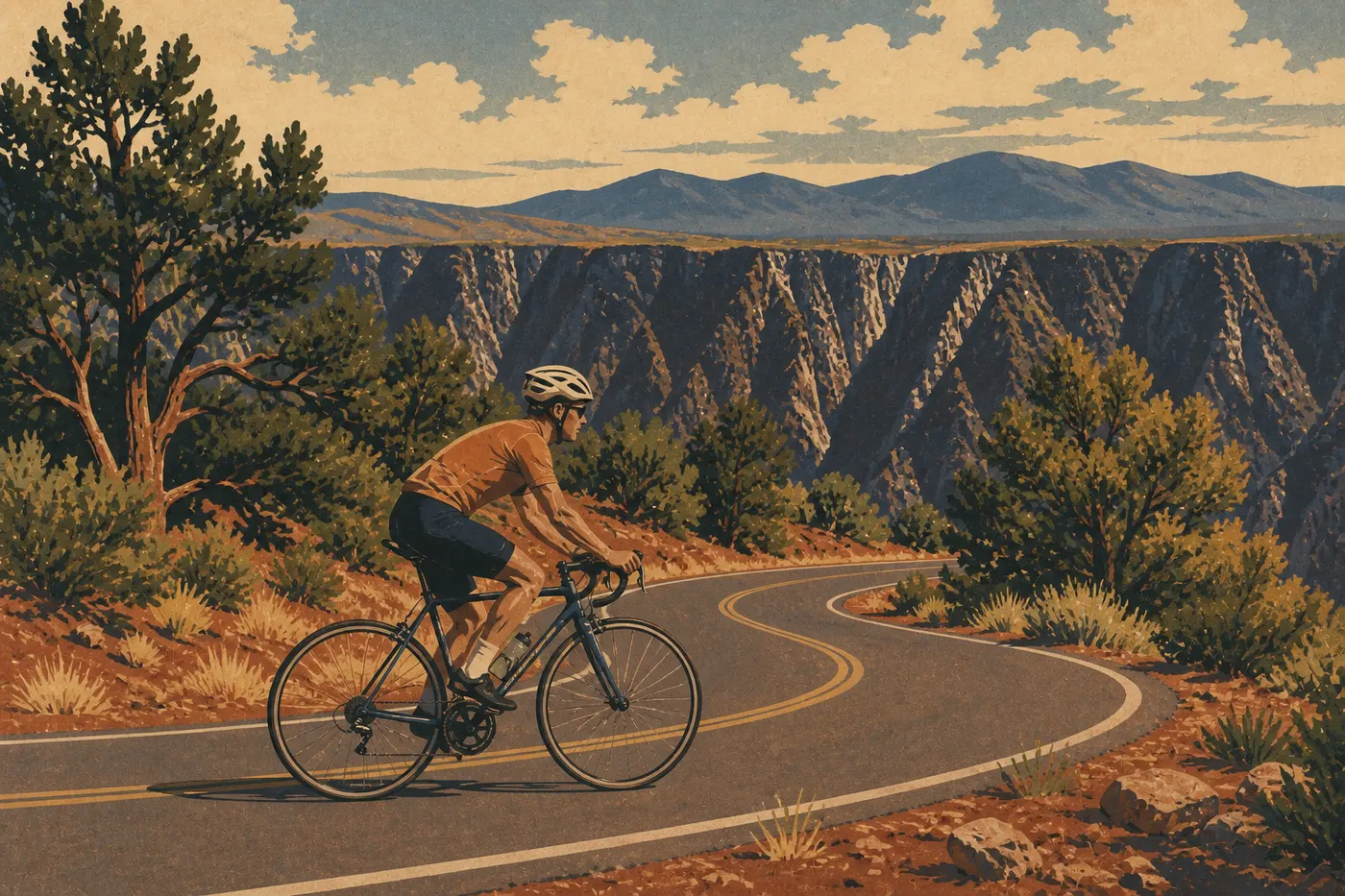 Illustration sérigraphiée : Vélo sur les routes de rive