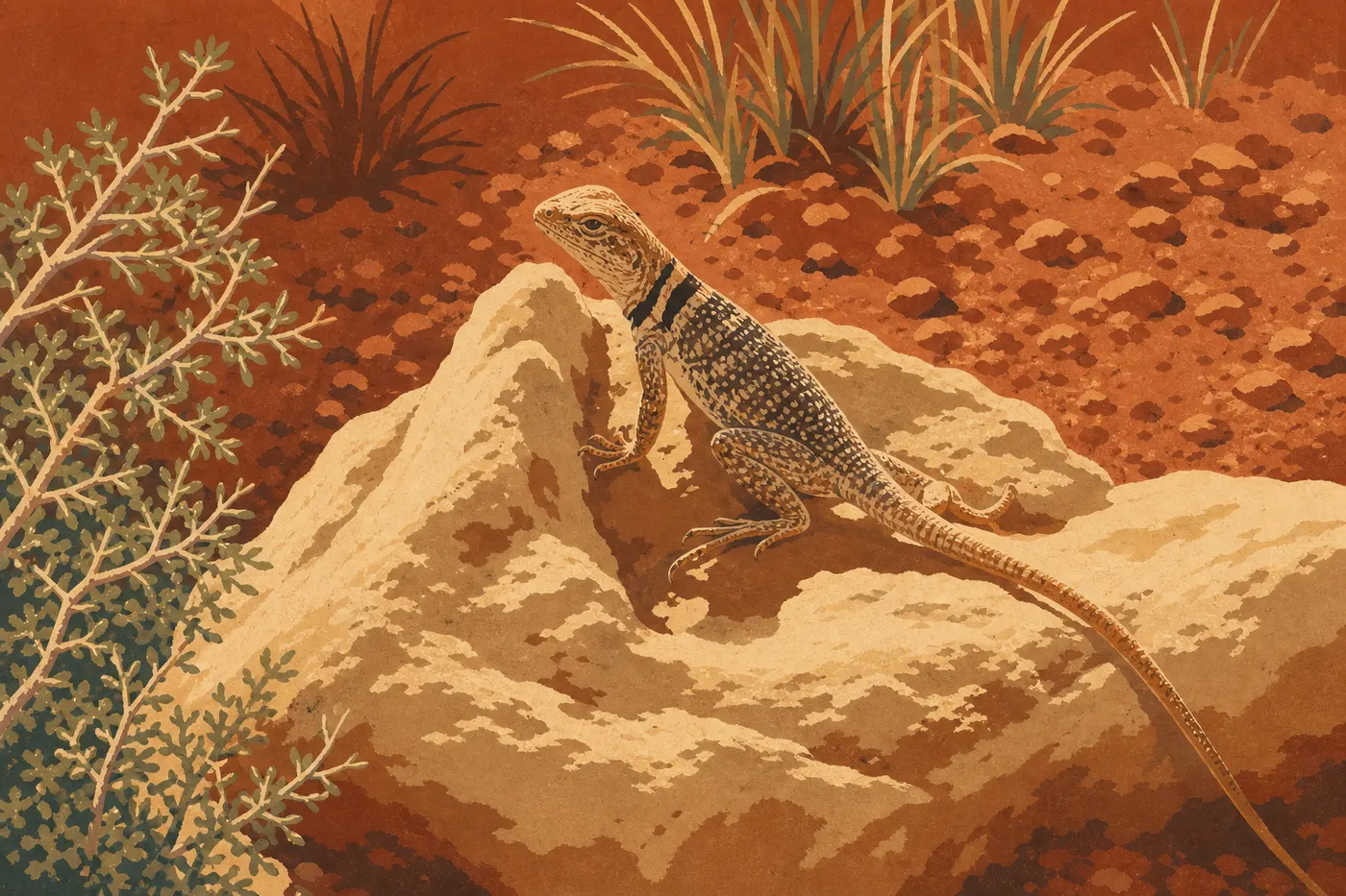 Ilustración serigrafiada: El lagarto de collar (Collared Lizard)
