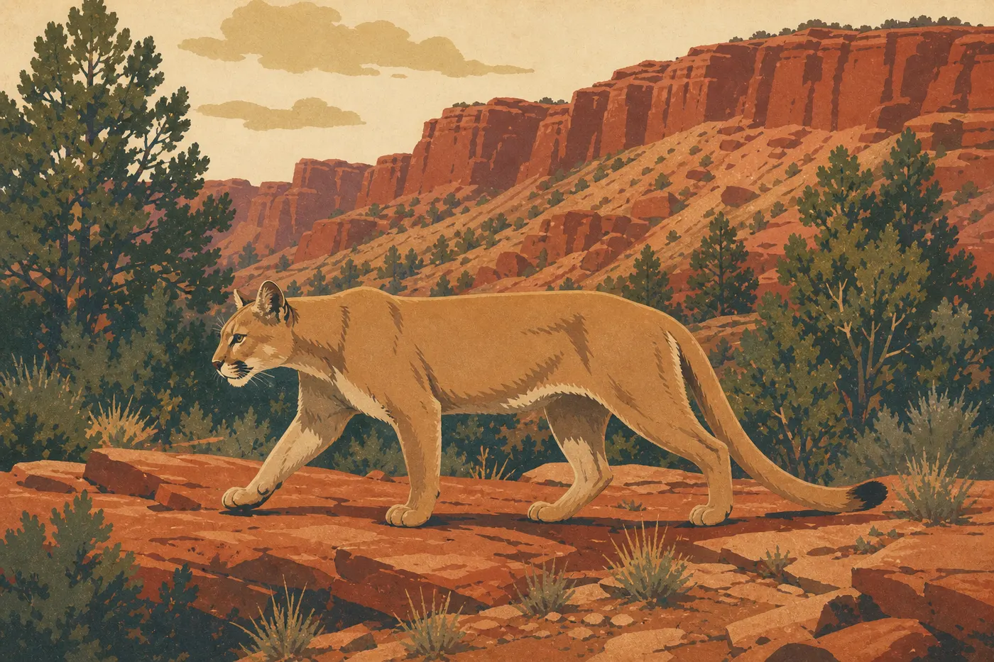 Ilustración serigrafiada: El puma (Mountain Lion)
