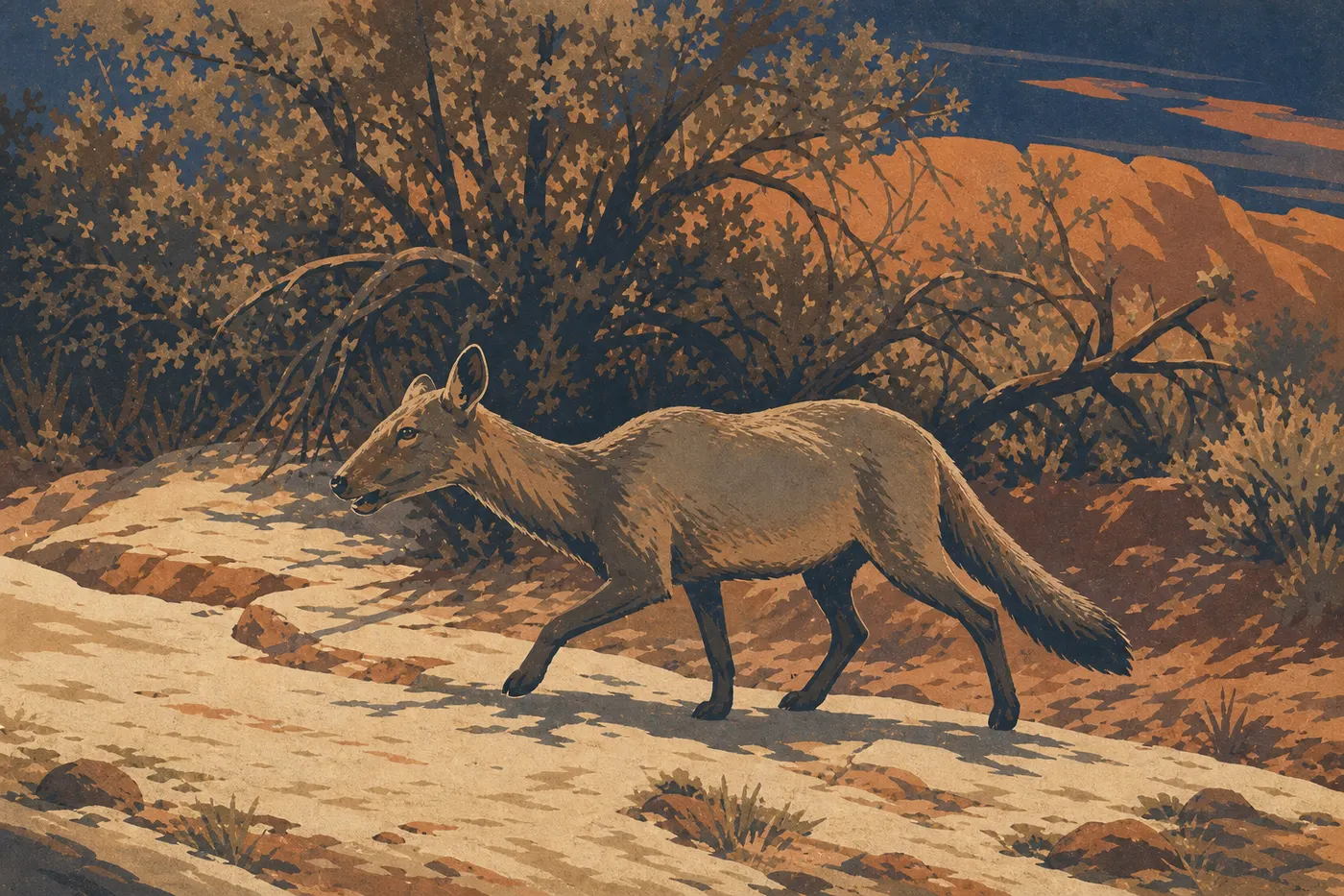 Ilustración serigrafiada: El zorro gris (Gray Fox)
