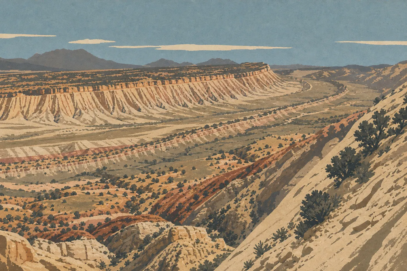 Illustration sérigraphiée : Secteur sud : Strike Valley et Waterpocket Fold