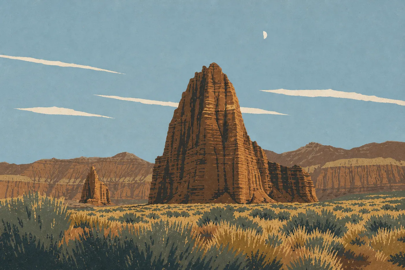 Illustration sérigraphiée : Secteur de Cathedral Valley : le nord sauvage