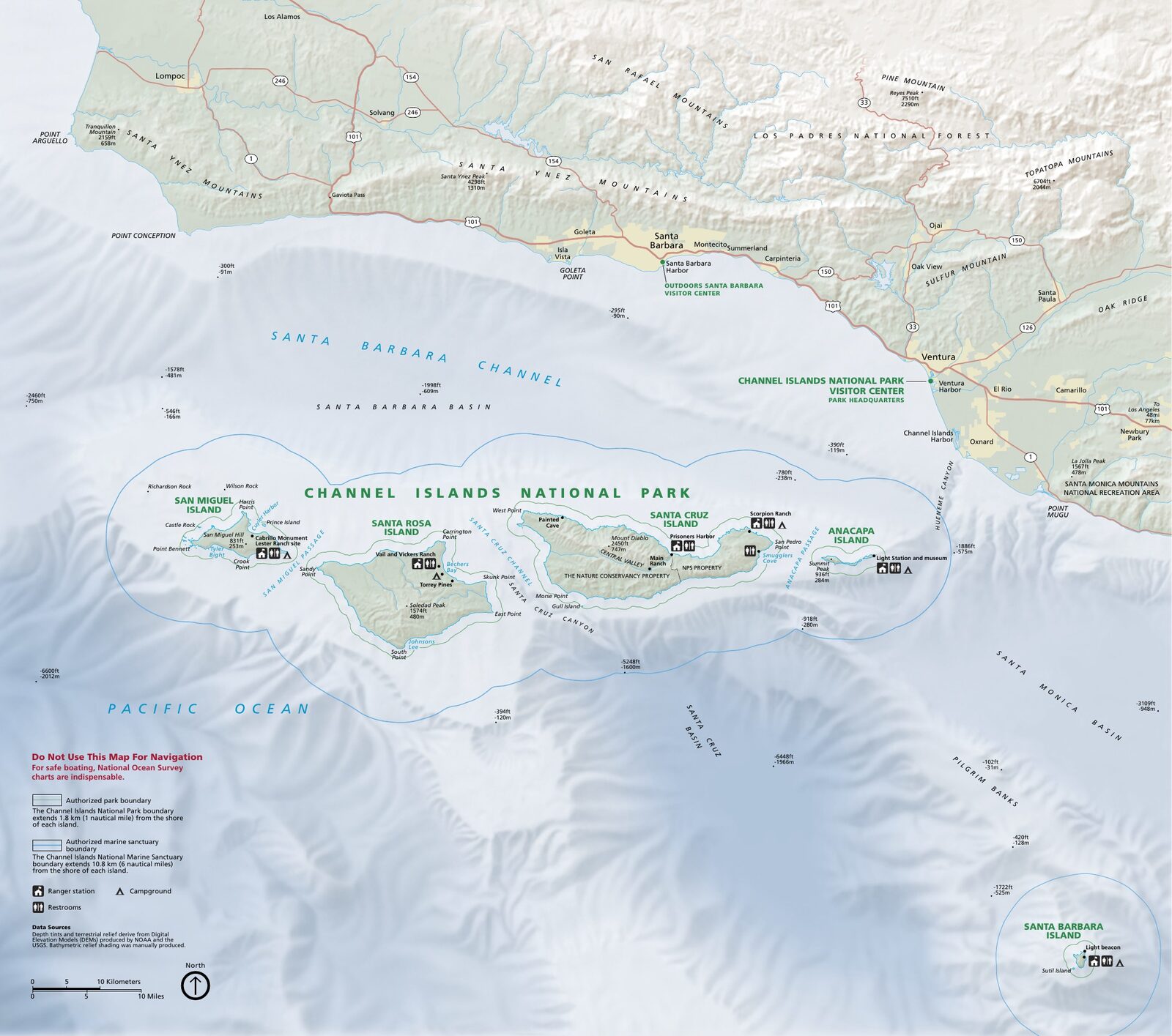Offizielle NPS-Karte des Nationalparks Channel Islands (Unigrid)