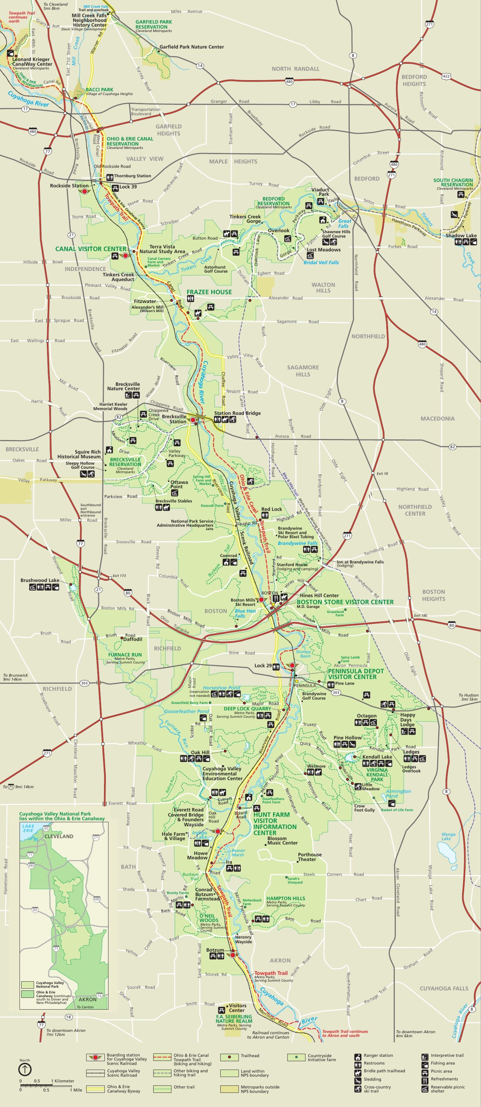 Mapa oficial NPS del parque nacional Cuyahoga Valley (Unigrid)