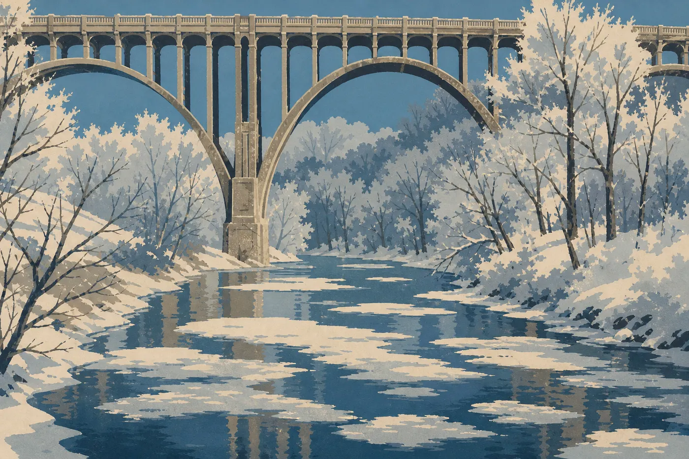Illustration sérigraphiée : Hiver (décembre-février)