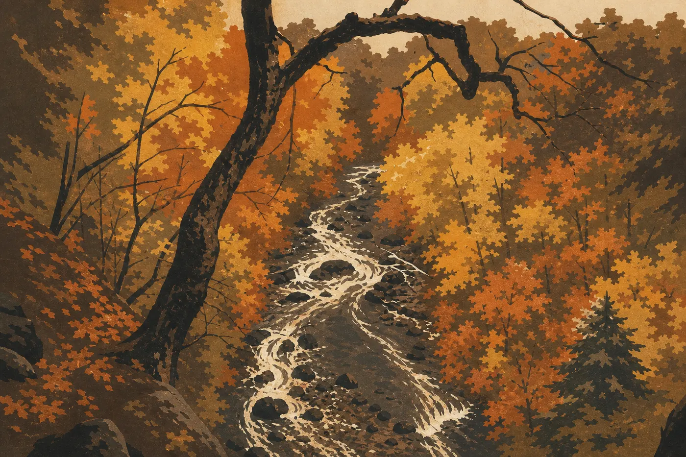 Illustration sérigraphiée : Secteur nord : Brecksville et les gorges de la rivière