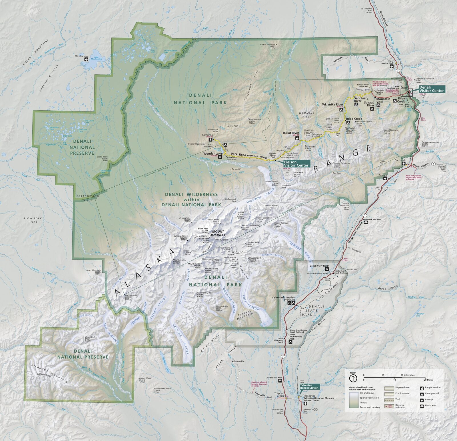 Carte officielle NPS du parc national Denali (Unigrid)