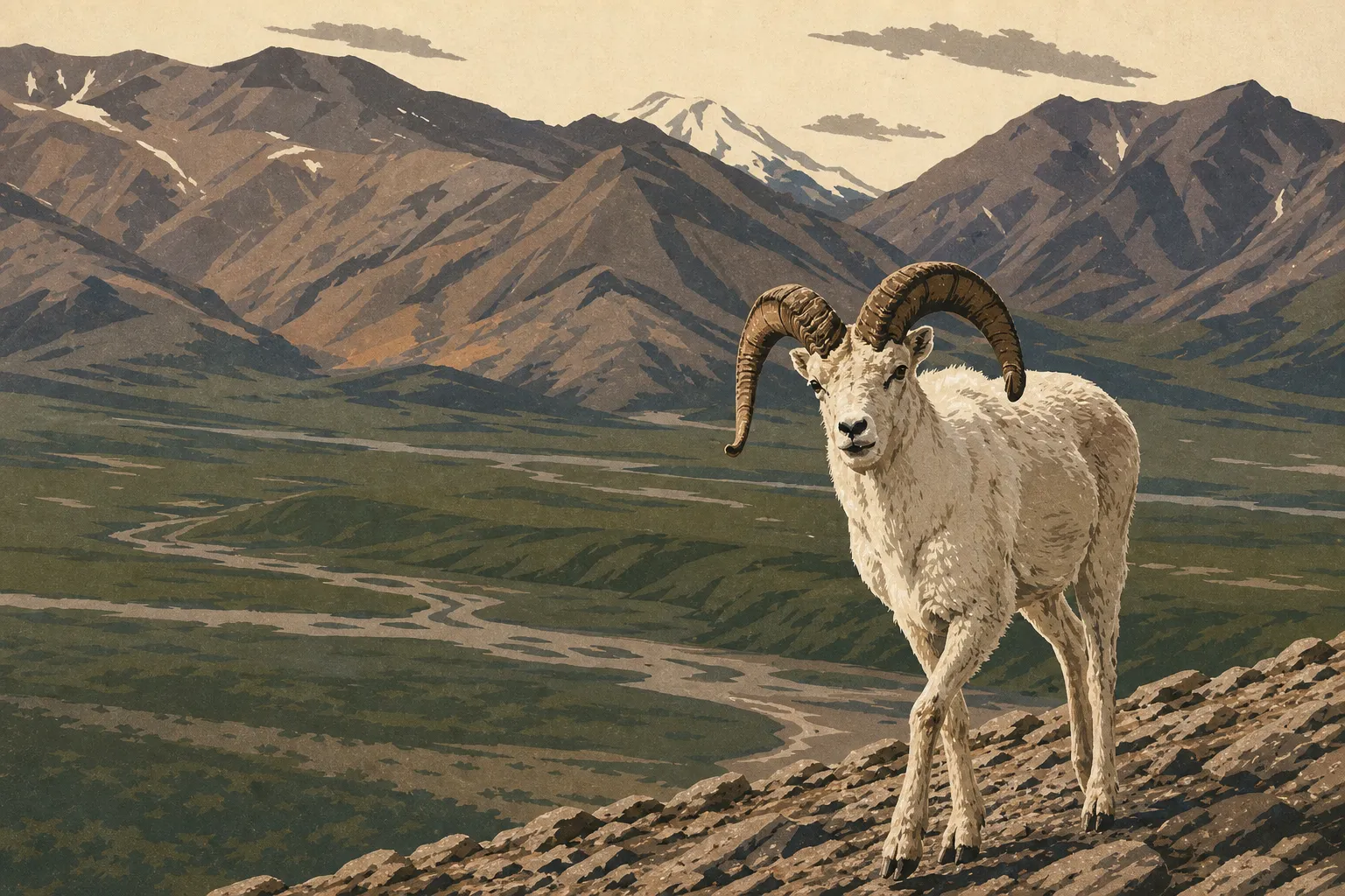Affiche illustrée du parc national Denali