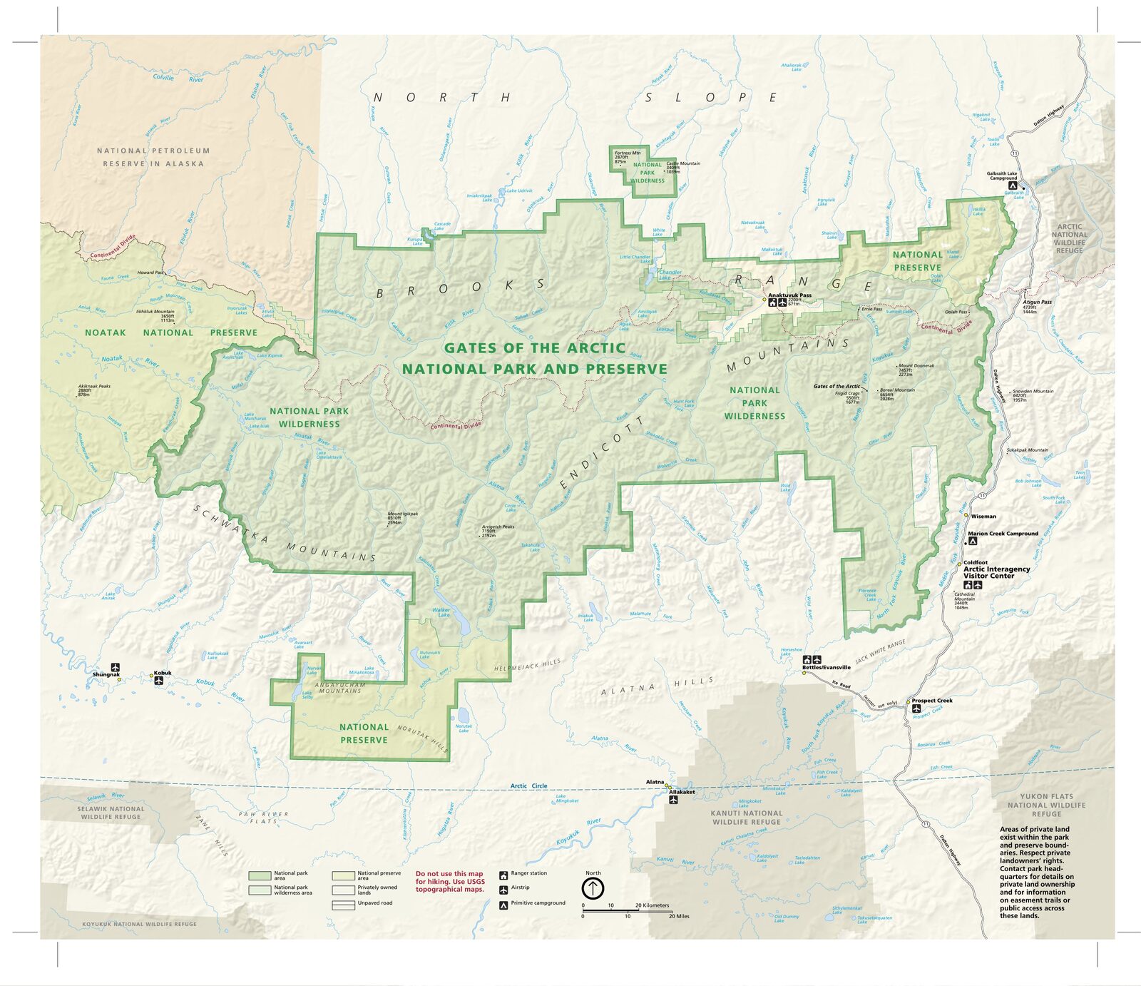 Carte officielle NPS du parc national Gates Of The Arctic (Unigrid)