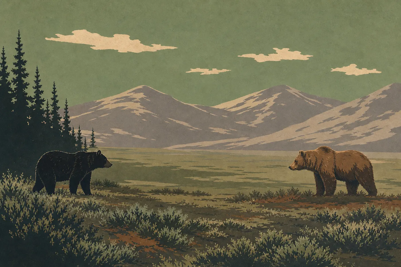 Illustration sérigraphiée : Distinguer l'ours brun et l'ours noir à Gates of the Arctic