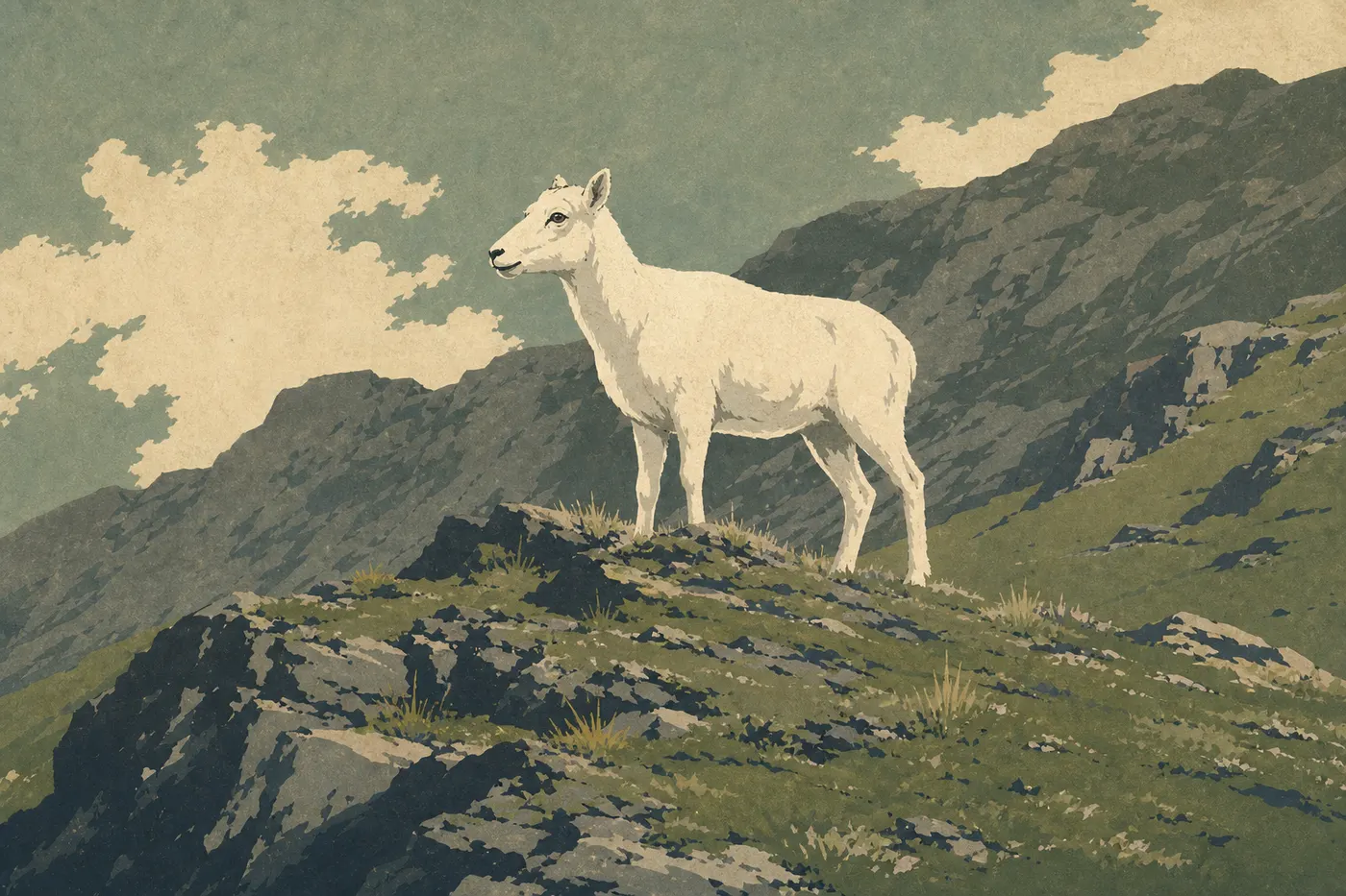 Illustration sérigraphiée : Le mouflon de Dall : seigneur des crêtes du Brooks Range