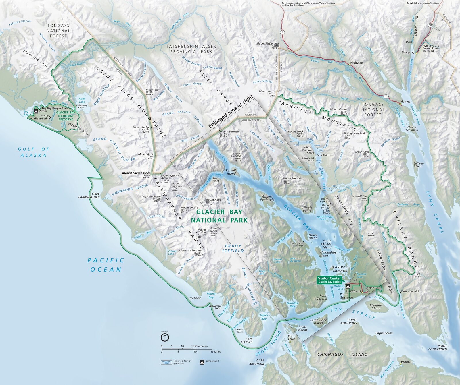 Carte officielle NPS du parc national Glacier Bay (Unigrid)
