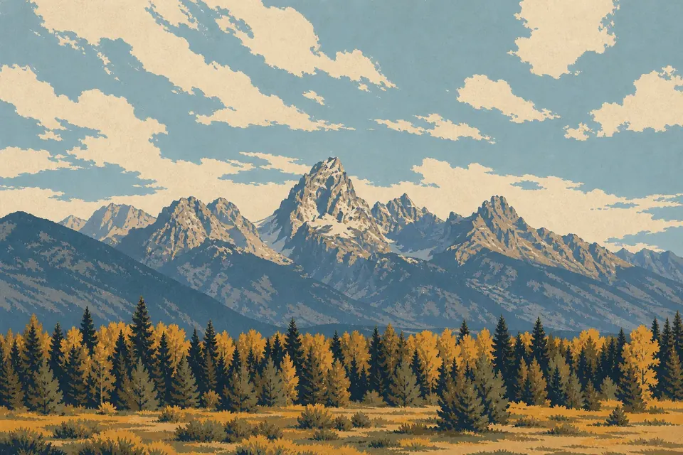 Affiche illustrée du parc national Grand Teton