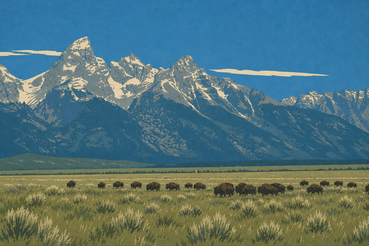 Illustration sérigraphiée : Le bison