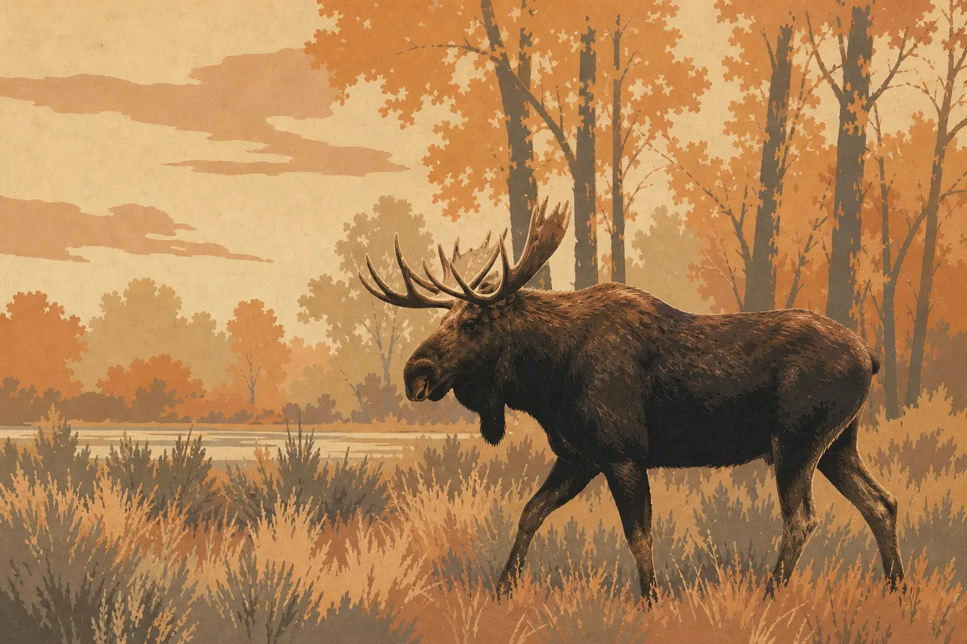 Ilustración serigrafiada: El alce (moose)