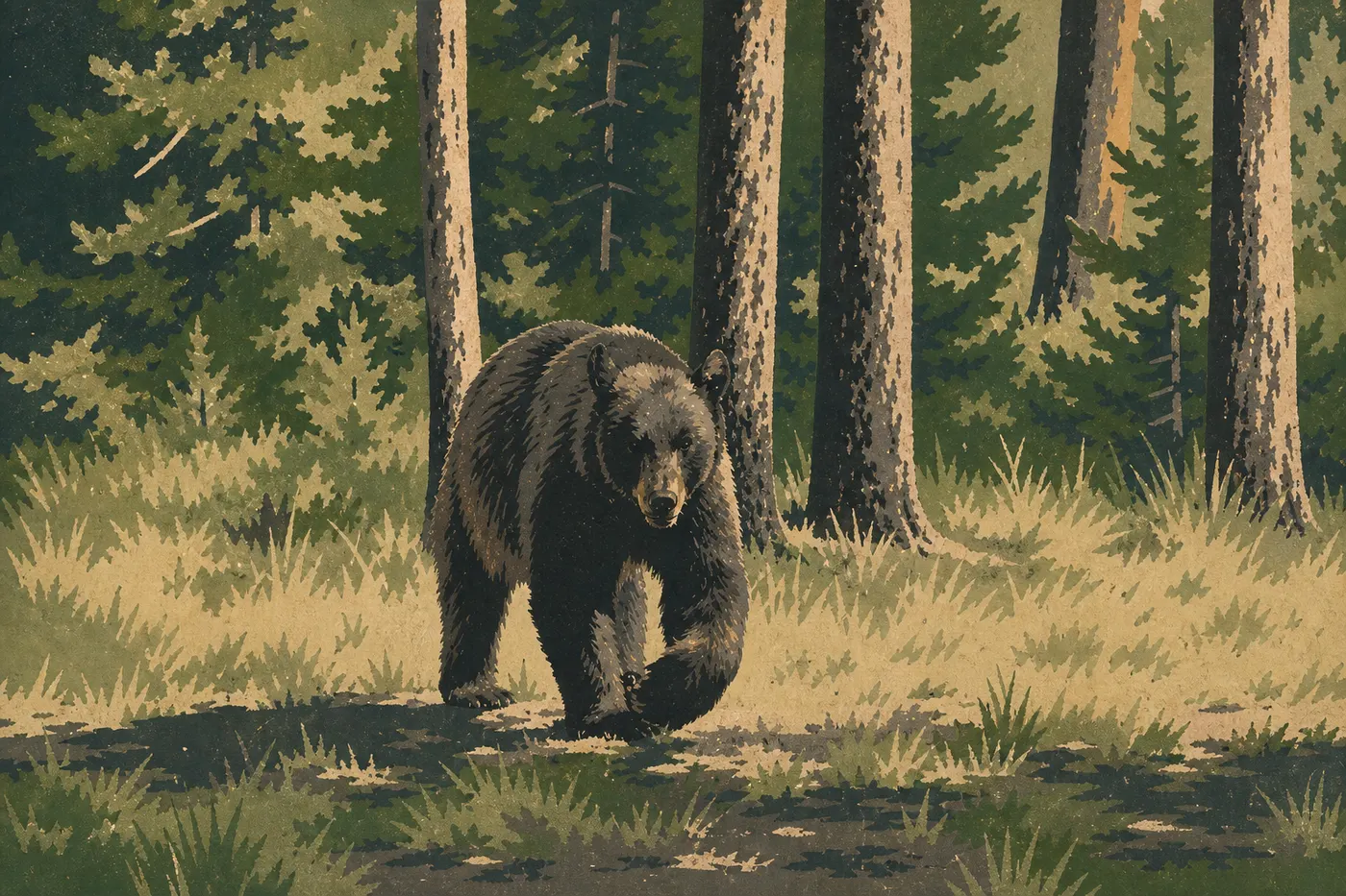 Illustration sérigraphiée : L'ours noir