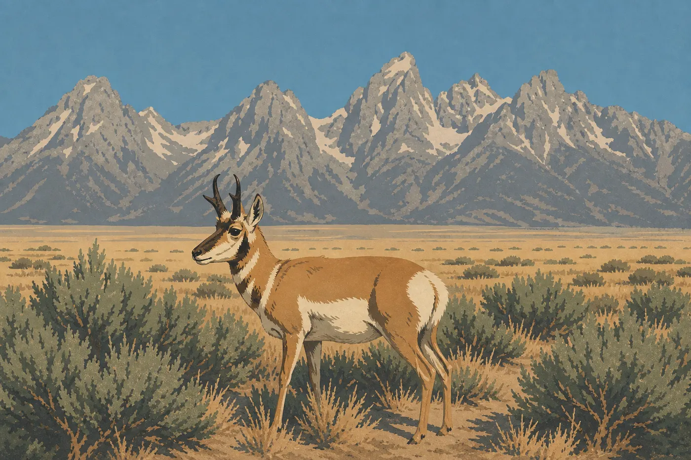 Ilustración serigrafiada: El pronghorn (berrendo)