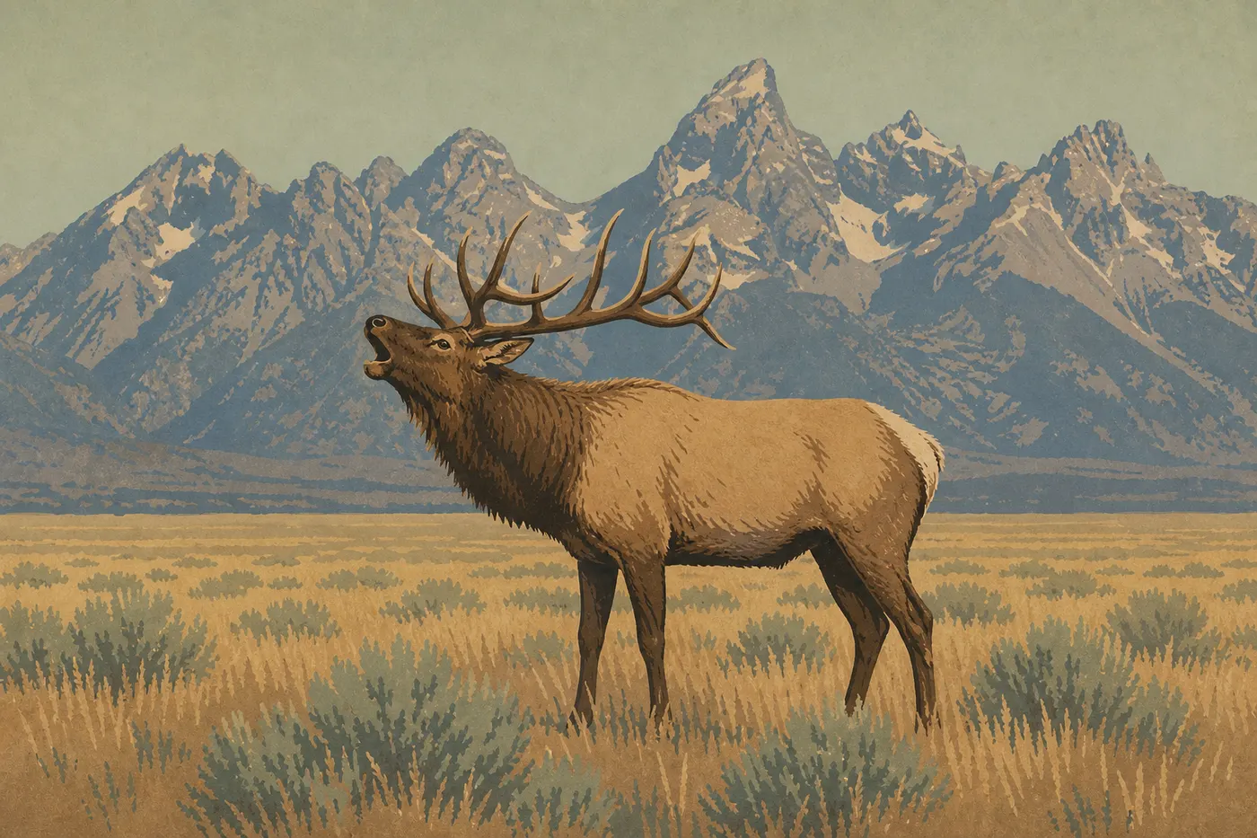 Ilustración serigrafiada: El wapiti (elk)