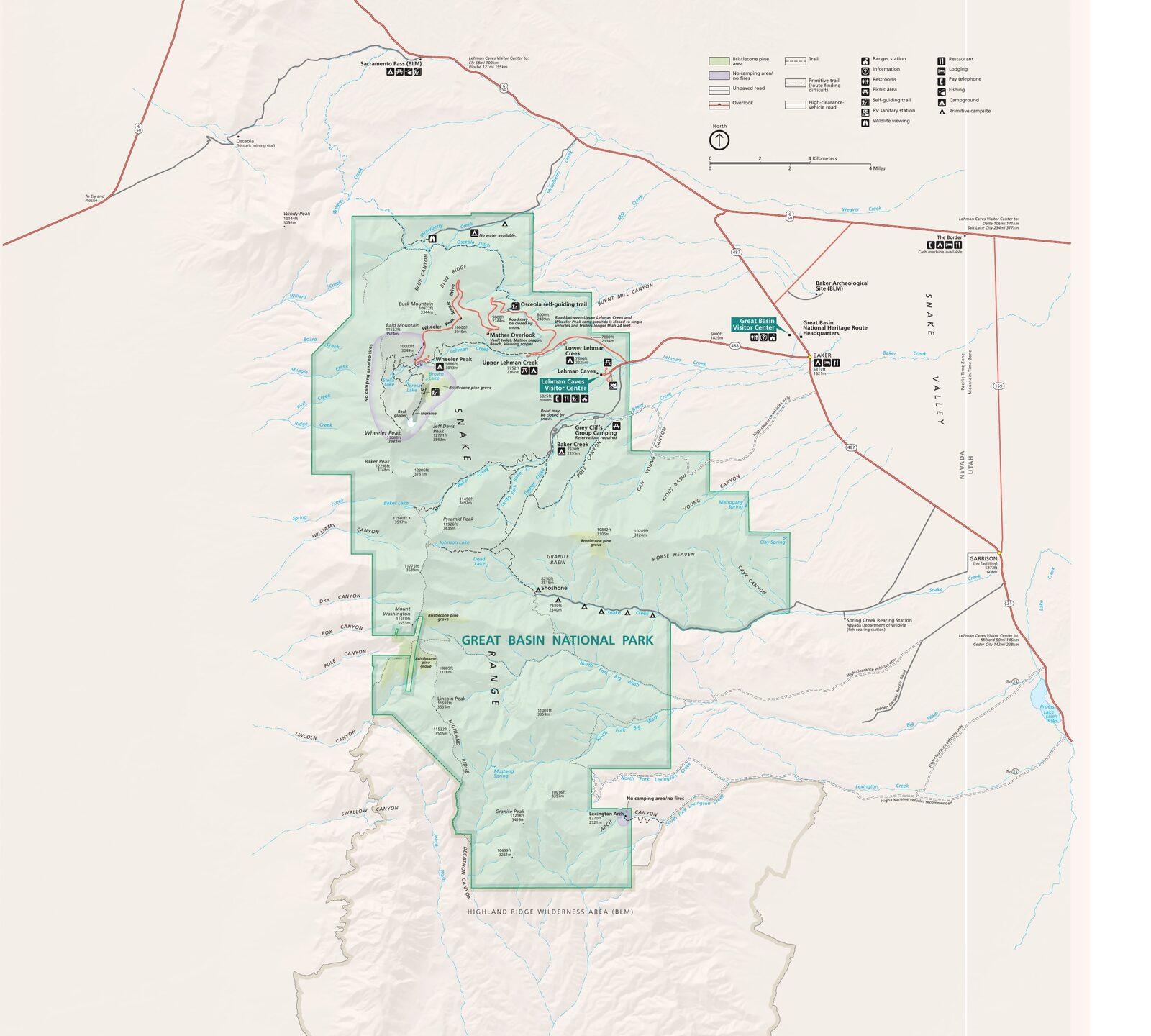 Carte officielle NPS du parc national Great Basin (Unigrid)
