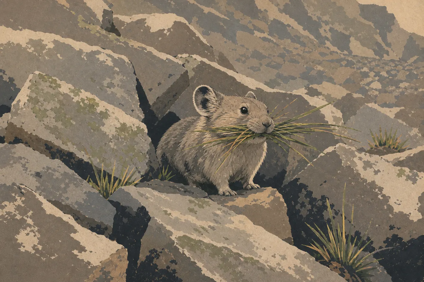 Illustration sérigraphiée : Le pika d'Amérique (Ochotona princeps)