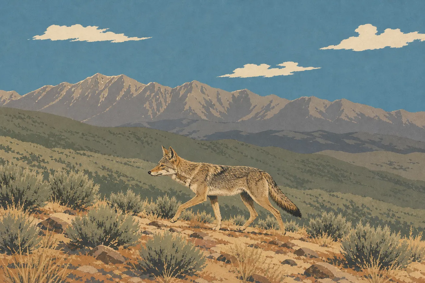 Illustration sérigraphiée : Coyote, renard ou loup ? Les distinguer d'un coup d'œil