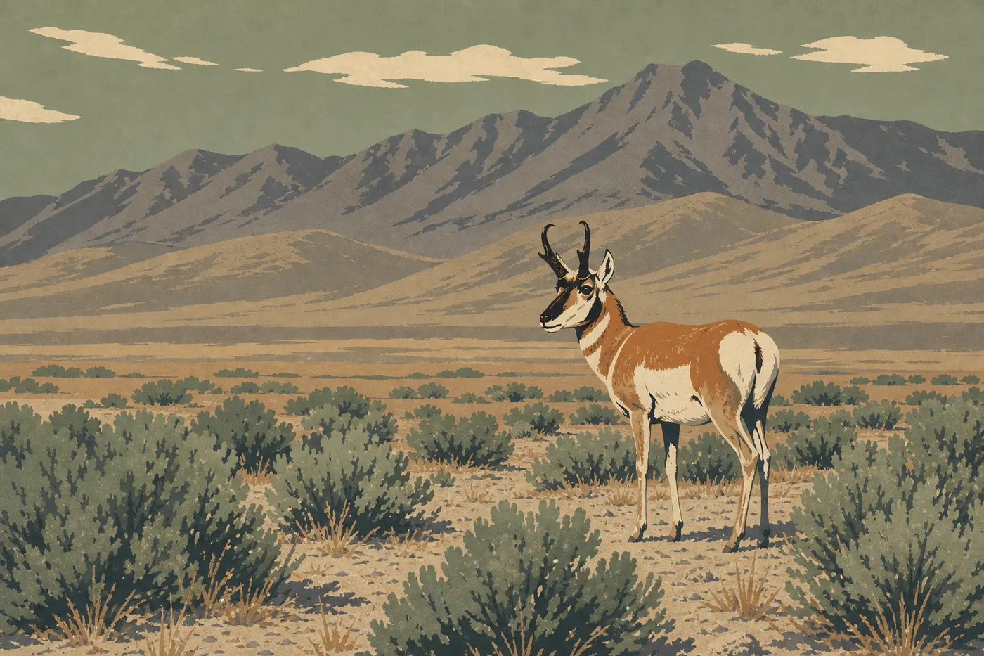 Illustration sérigraphiée : L'antilocapre (Antilocapra americana)