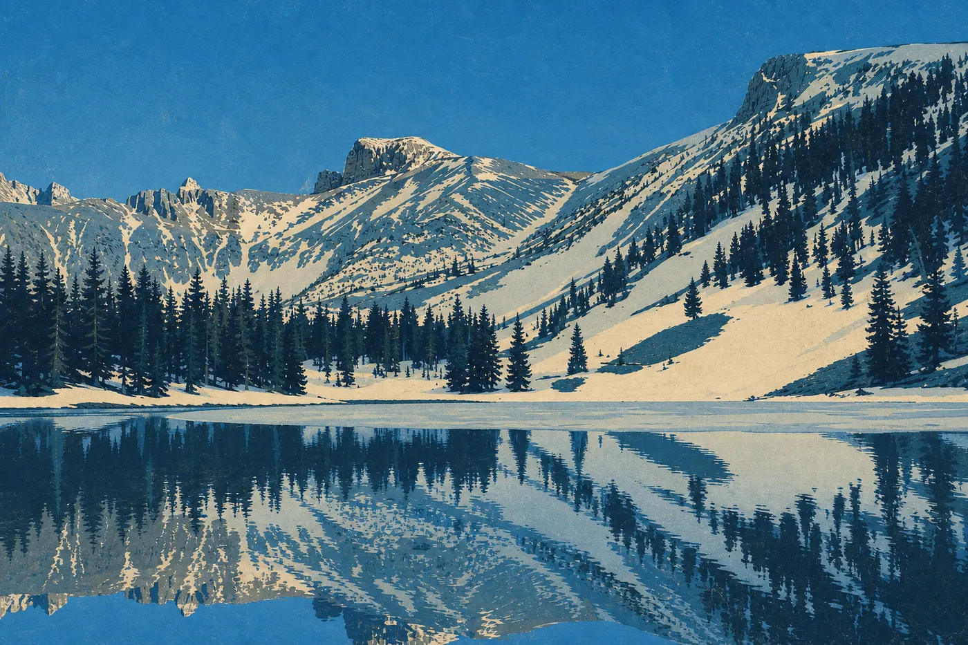 Illustration sérigraphiée : Les lacs alpins : Stella Lake et Teresa Lake