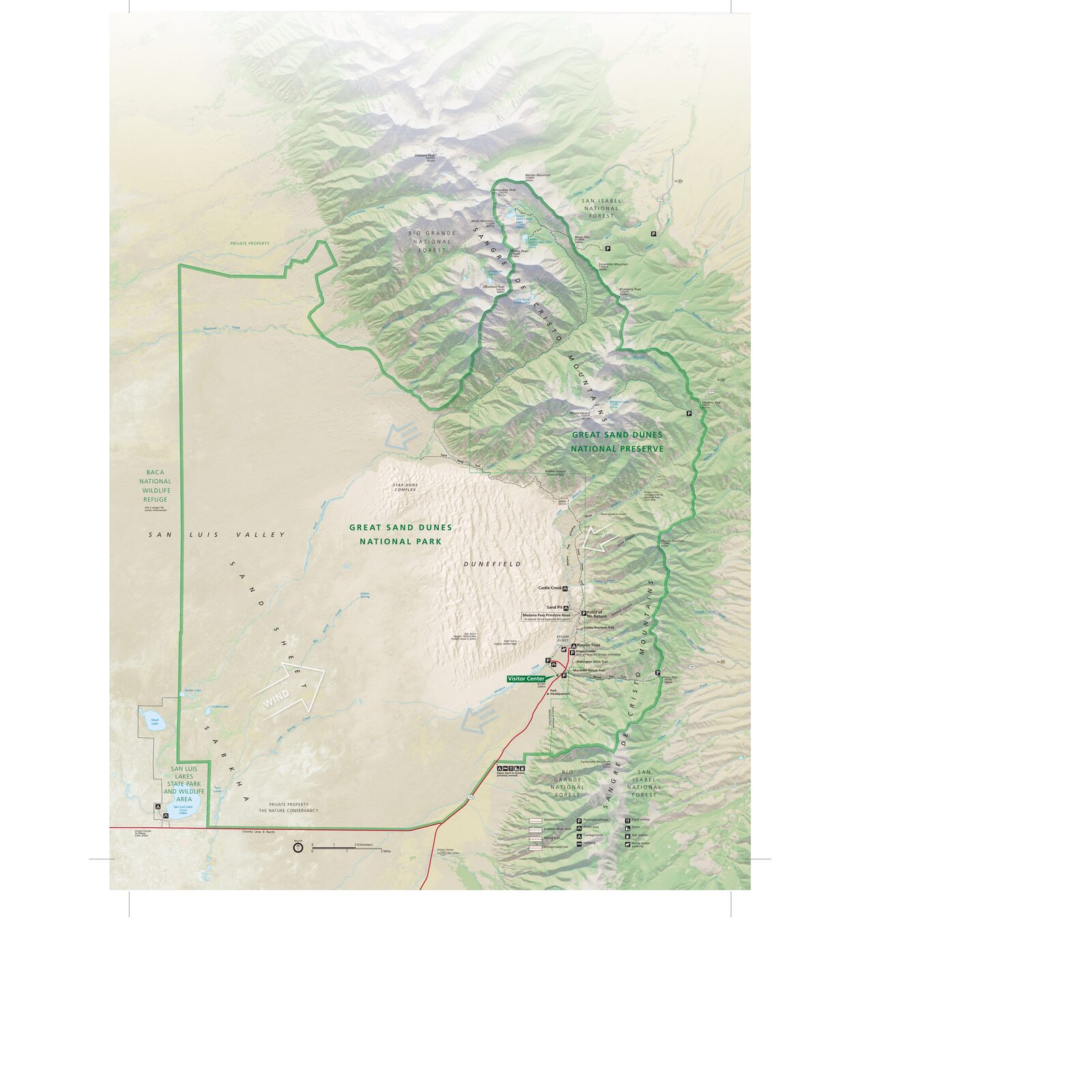 Mapa oficial NPS del parque nacional Great Sand Dunes (Unigrid)