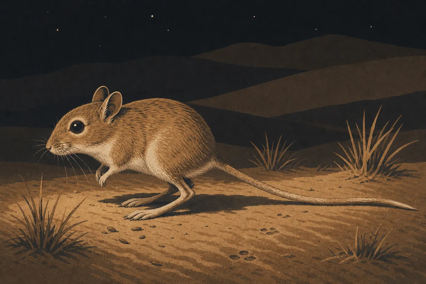 Illustration sérigraphiée : Le rat kangourou des dunes