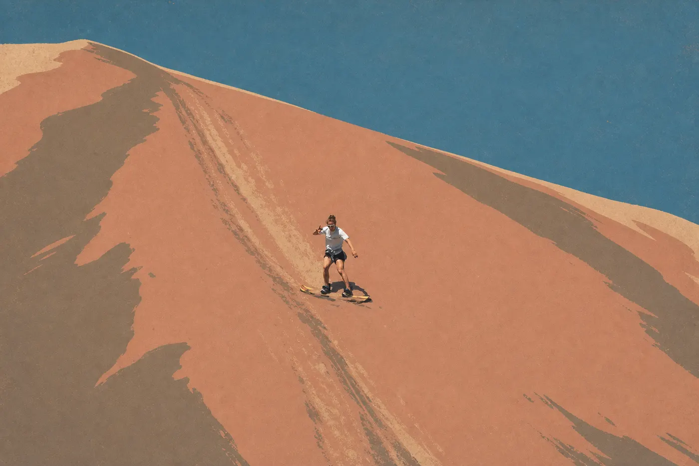 Illustration sérigraphiée : Sandboarding et sandsledding