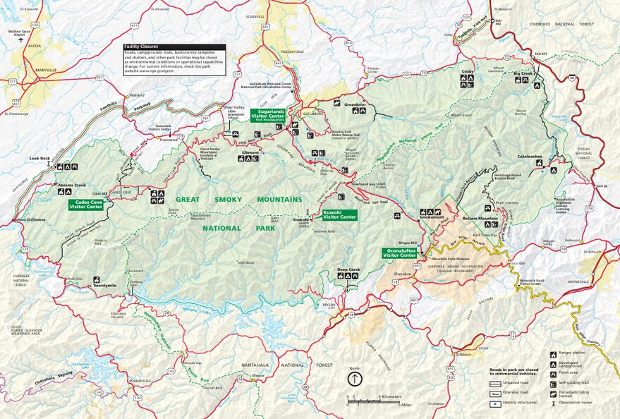 Carte officielle NPS du parc national Great Smoky Mountains (Unigrid)