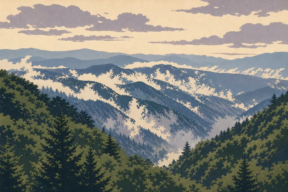 Affiche illustrée du parc national Great Smoky Mountains