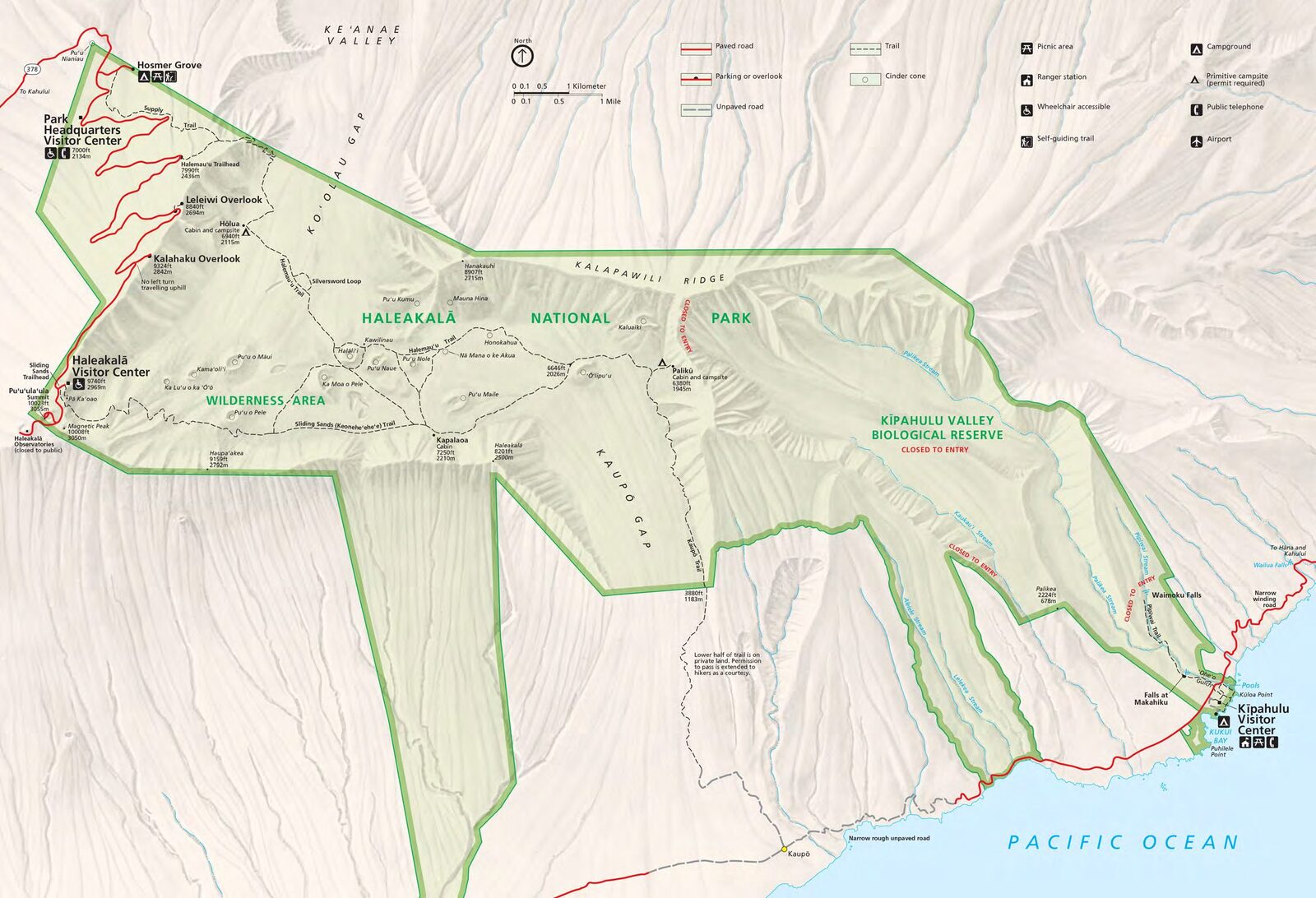 Carte officielle NPS du parc national Haleakalā (Unigrid)