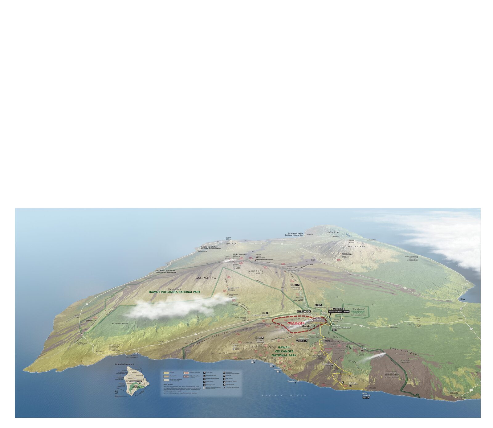 Carte officielle NPS du parc national Hawaiʻi Volcanoes (Unigrid)