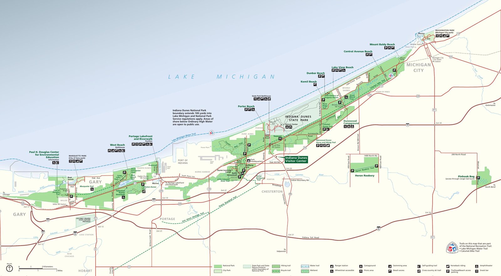 Mapa oficial NPS del parque nacional Indiana Dunes (Unigrid)