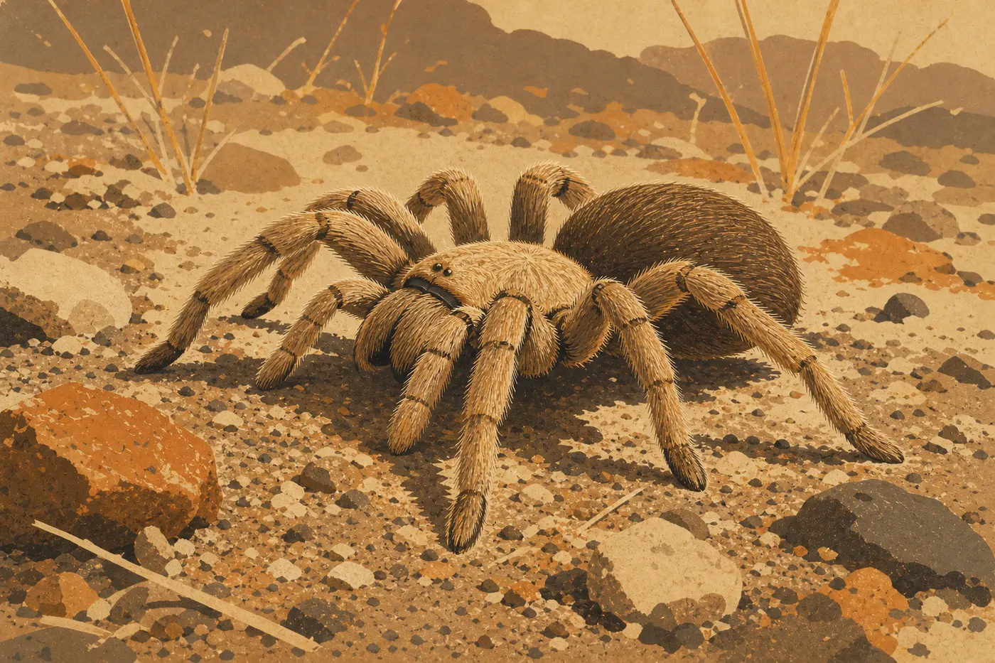 Illustration sérigraphiée : La tarentule blonde du Mojave