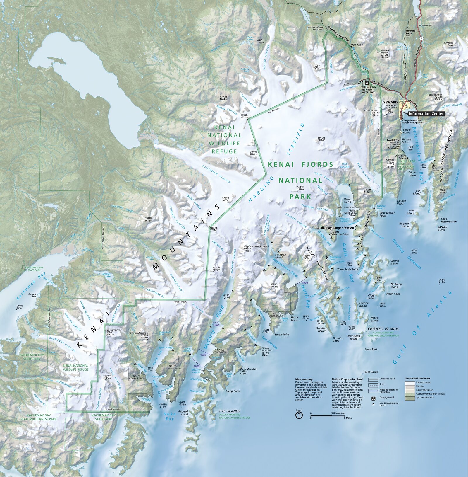Carte officielle NPS du parc national Kenai Fjords (Unigrid)