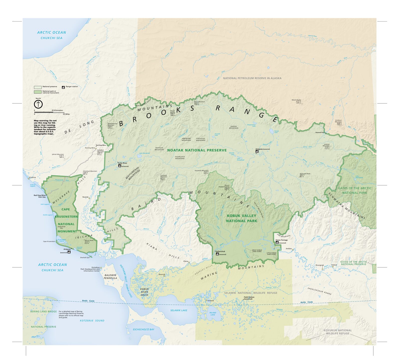 Mapa oficial NPS del parque nacional Kobuk Valley (Unigrid)