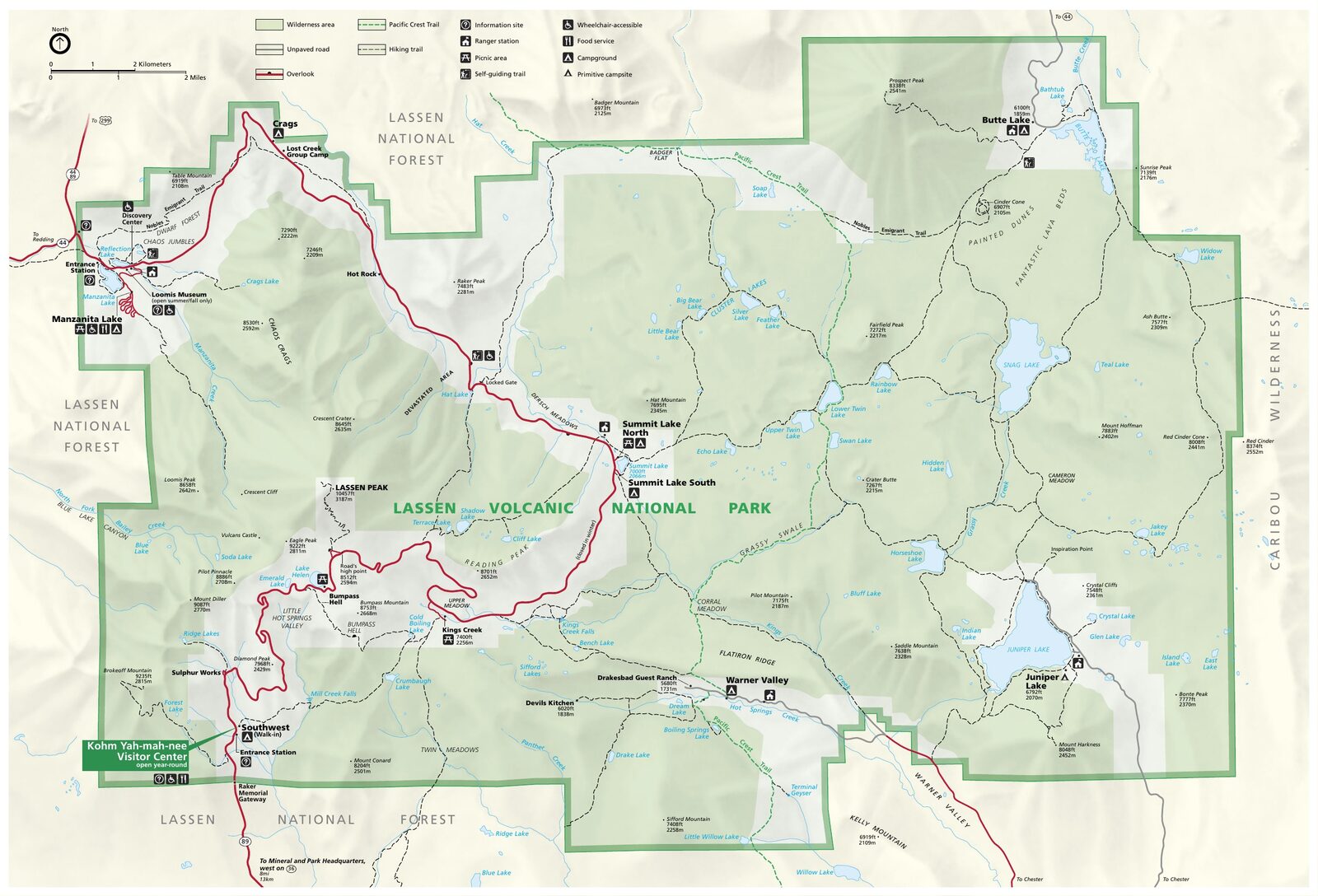 Carte officielle NPS du parc national Lassen Volcanic (Unigrid)
