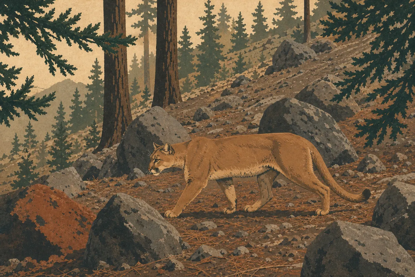 Illustration sérigraphiée : Le puma